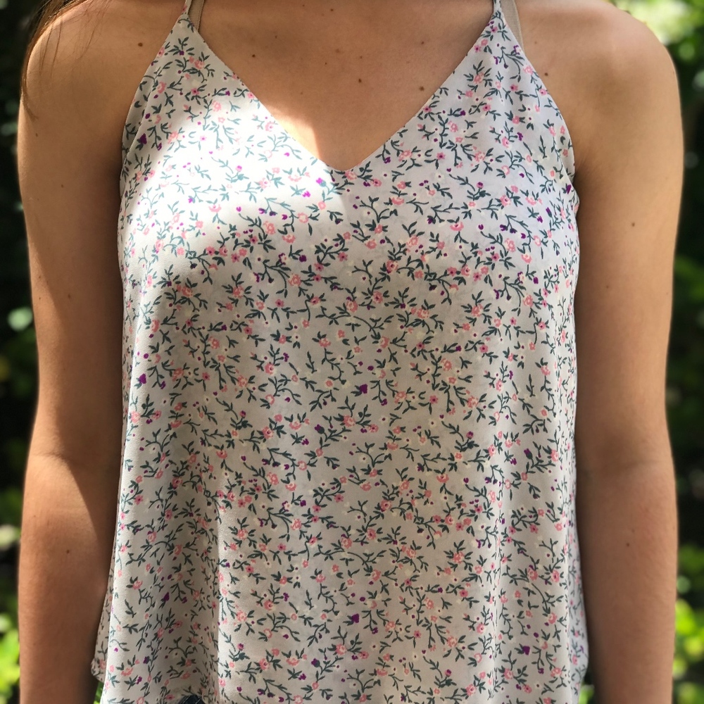 Wet Seal V-Neck Strappy Pastel Floral Tank